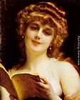 Book Paintings - A Blonde Beauty Holding a Book by Etienne Adolphe Piot